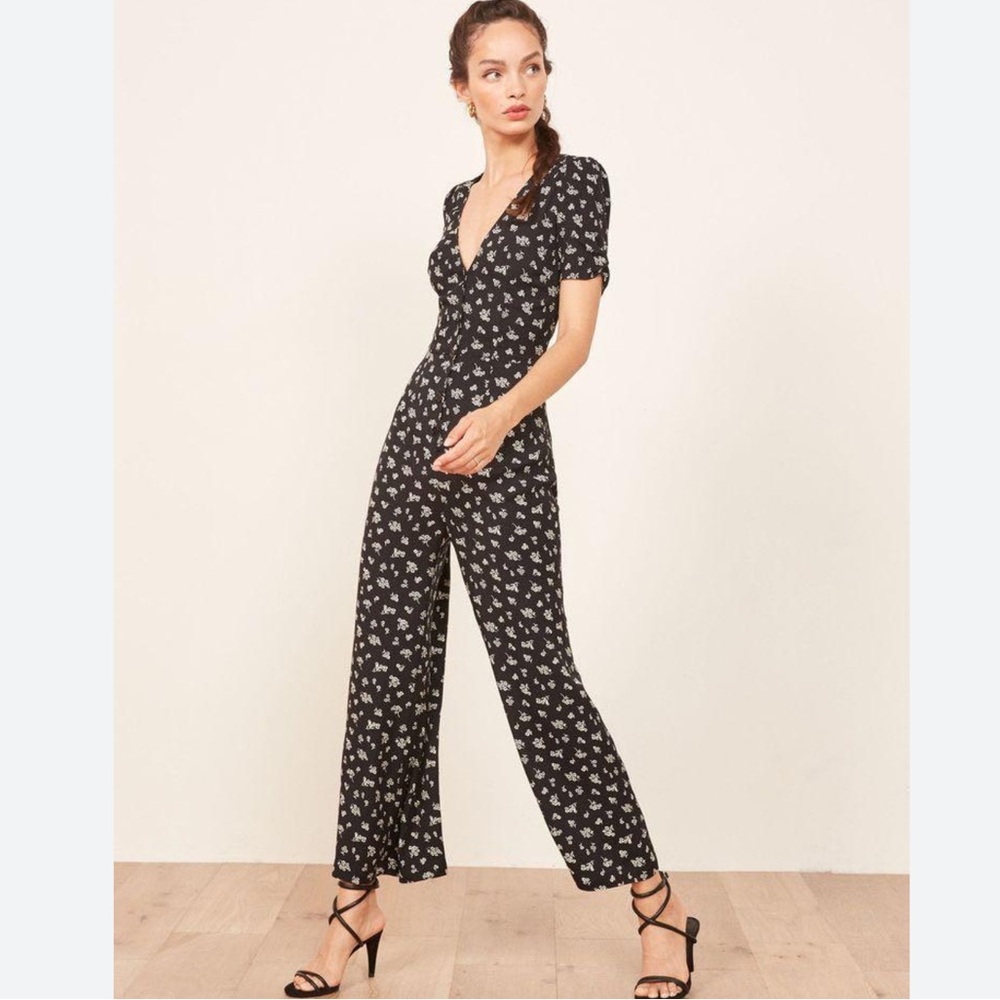 Reformation Black Floral Jumpsuit